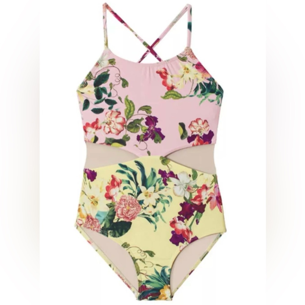 PQ Swim Floral Cut Out One Piece Swimsuit size 6 NWT $80